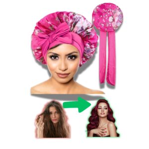LUKSUSOWA CZAPKA DO SPANIA NOCNA NA WŁOSY DLA KOBIETY W KWIATY - TURKUSOWY NIEBIESKI - WIĄZANY CZEPEK SATYNA Z DODATKIEM JEDWABIU MIĘKKI MIŁY W DOTYKU WYSOKA JAKOŚĆ ⭐⭐⭐⭐⭐