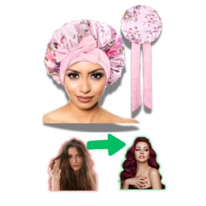 LUKSUSOWA CZAPKA DO SPANIA NOCNA NA WŁOSY DLA KOBIETY W KWIATY - TURKUSOWY NIEBIESKI - WIĄZANY CZEPEK SATYNA Z DODATKIEM JEDWABIU MIĘKKI MIŁY W DOTYKU WYSOKA JAKOŚĆ ⭐⭐⭐⭐⭐